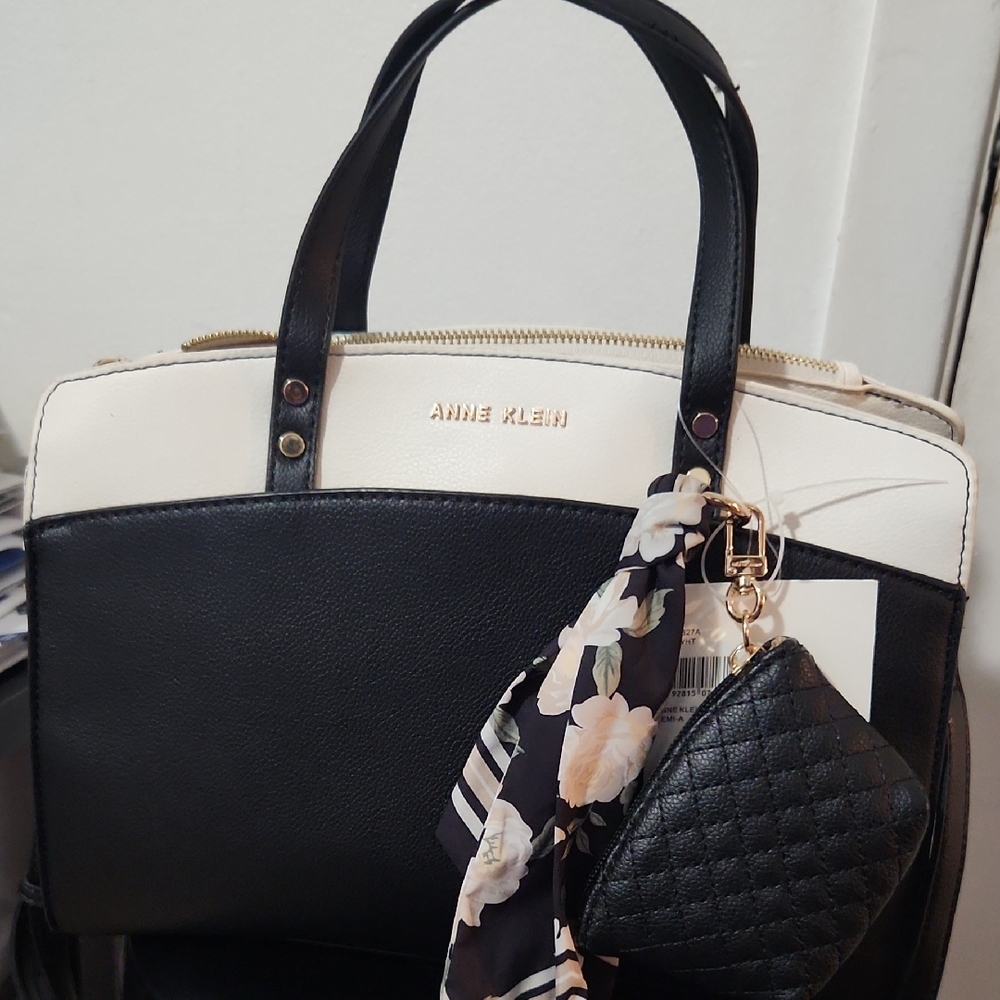Anne Klein Two-Tone Satchel with Floral Accent